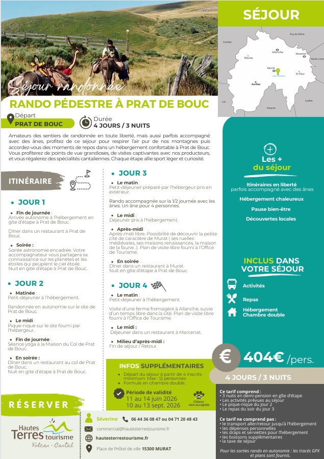 Séjours randonnées 4 jours dans le Cantal